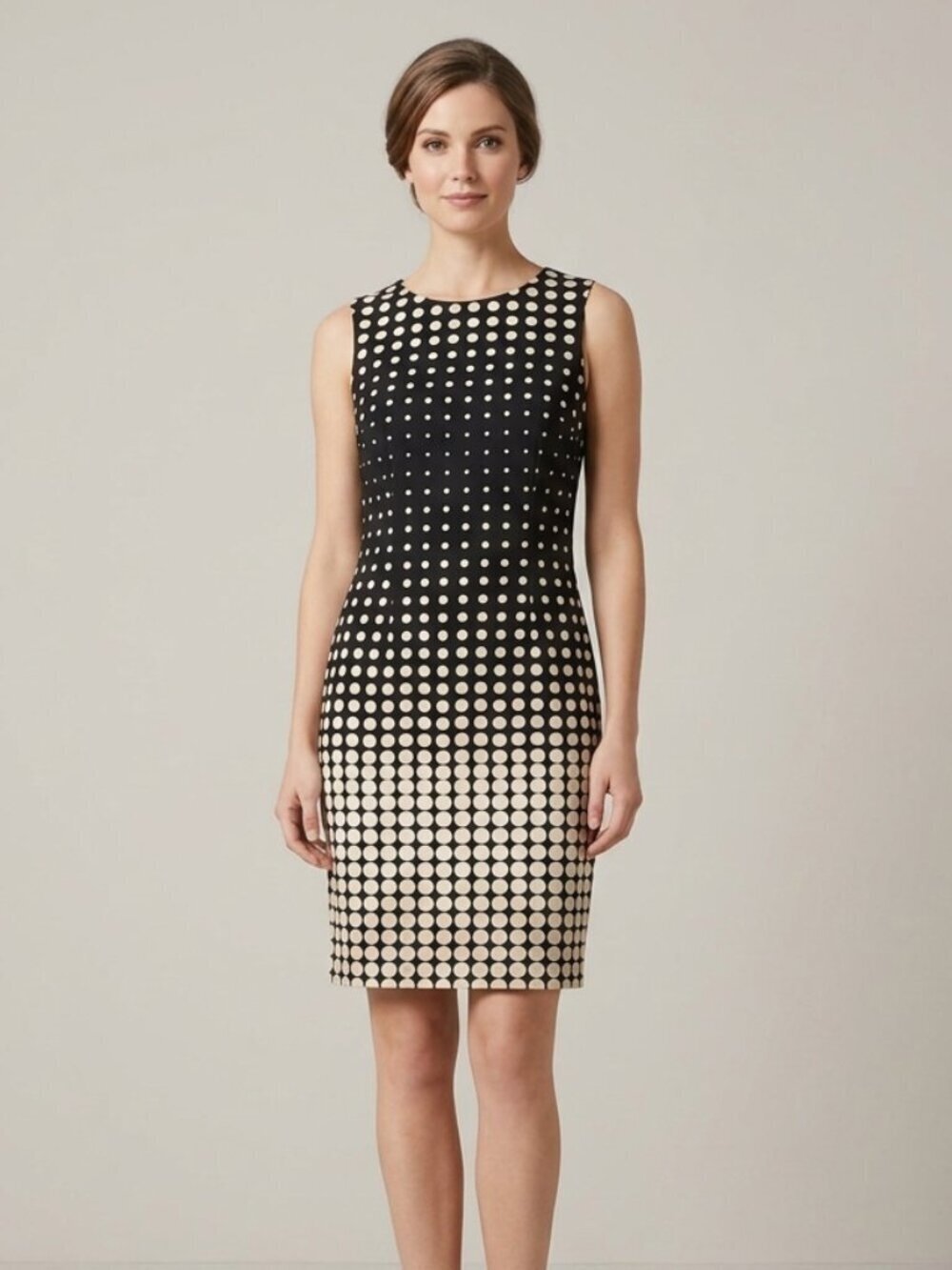 Lori M Cream And Black Polka Dot Dress